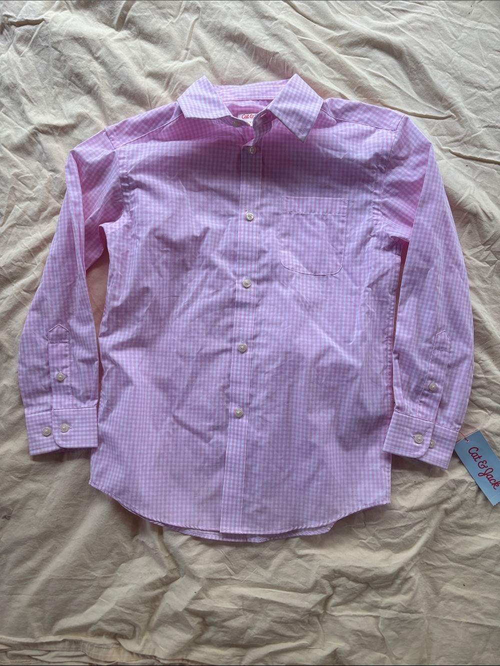 Cat & Jack Pink Gingham Button-Down Shirt for Kids size 6/7